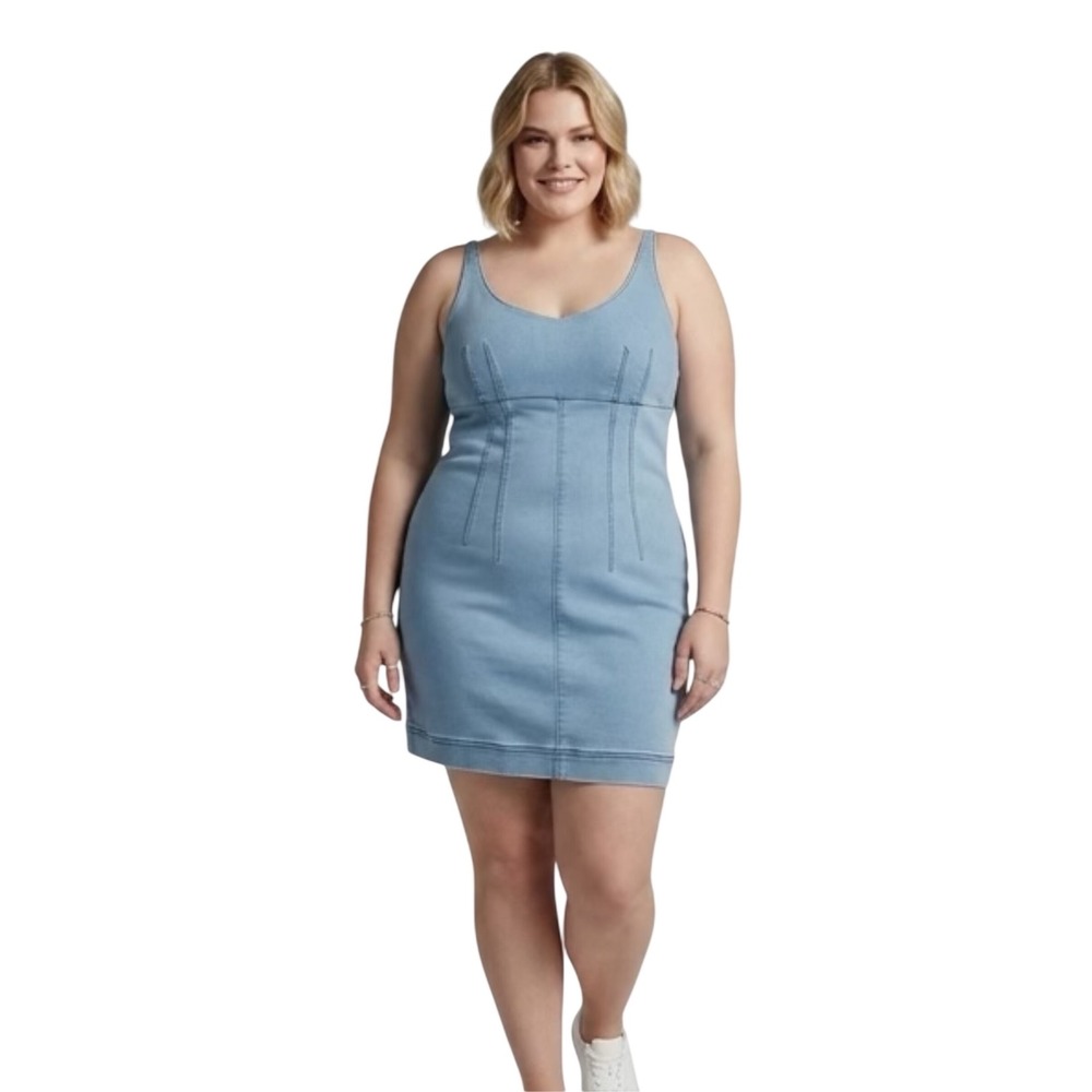 No Boundaries Blue Denim Corset Mini Dress Light Wash Sleeveless Size Large